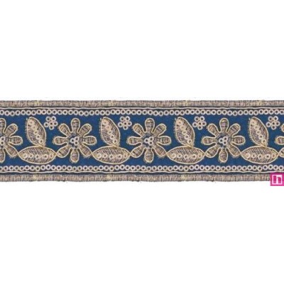 981254-0020 GALON FANTASIA ADONIS 45 MM. POLIESTER+PET MARINO/DORADO Venta en piezas de 9.30 M