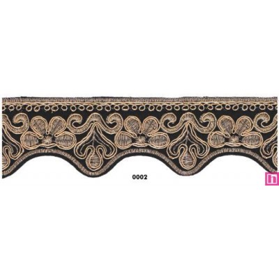 981255-0002 PUNTILLA FANTASIA EVELIA 45 MM. PET+METALLIC NEGRO/DORADO Venta en piezas de 9.30 M