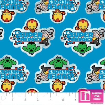 P108-13020703-01 PATCH. AMERICANO SUPER HEROES MINI - (04) 110 CM. ALGODON 100% AZUL Venta en piezas de 7.00 M