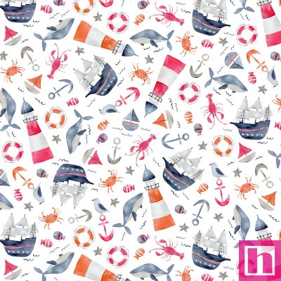 P121-ABAB 5014W PATCH. AMERICANO AHOY BABY (03) 110 CM. ALGODON 100% BLANCO/MULTI Venta en piezas de 7.00 M