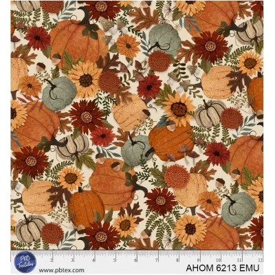 P121-AHOM6213EMU PATCH. AMERICANO AUTUMN HOMESTEAD (01) 110 CM. ALGODON 100% CREMA/CALABAZA Venta en piezas de 7.00 M