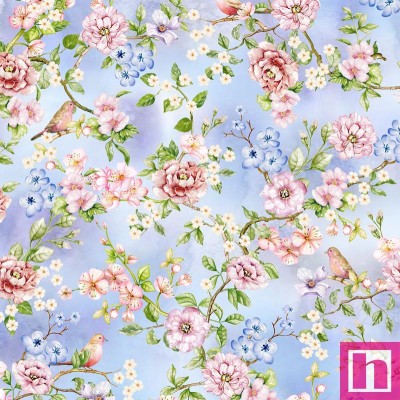 P121-CAME 5040B PATCH. AMERICANO CAMELIA (01) 110 CM. ALGODON 100% CELESTE/MULTI Venta en piezas de 7.00 M