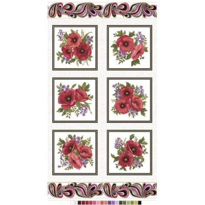 P133-13160M-09 PATCH.AMERICANO AMAZING POPPIES (07) PANEL 110 CM. ALGODON 100% BLANCO Venta en piezas de 6.80 M