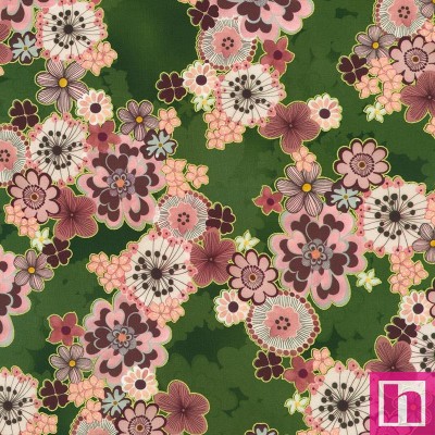 P135-SRKDM-23508-45 PATCH. AMERICANO IMPERIAL COLLECTION - GRACEFUL GRANES (01) 110 CM. ALGODON 100% VERDE/METALLIC Venta en pie