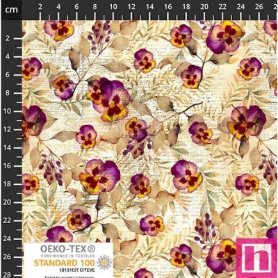 P137-4504-093 PATCH.AMERICANO WISTFUL BLOOMS (03) 110 CM. ALGODON 100% MARFIL/PURPURA Venta en piezas de 6.00 M