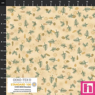 P137-4591-203 PATCH.AMERICANO WE LOVE CHRISTMAS (026) 110 CM. ALGODON 100% BEIG/DORADO METALLIC Venta en piezas de 6.00 M