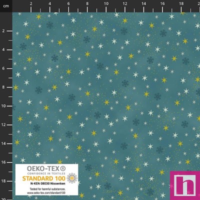 P137-4592-020 PATCH.AMERICANO CHRISTMAS STARS (17) 110 CM. ALGODON 100% AZUL/DORADO Venta en piezas de 6.00 M