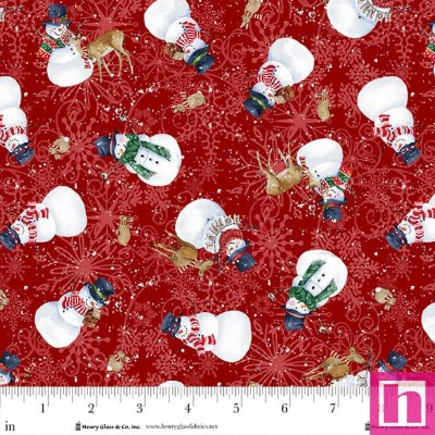 P140-2084-88 PATCH. AMERICANO JOYFUL SNOWMEN (11) 110 CM. ALGODON 100% ROJO Venta en piezas de 7.00 M