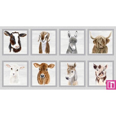 P140-4389-90 PATCH. AMERICANO LITTLE SEEDLINGS FARM (04) PANEL 60X110 CM. ALGODON 100% GRIS Venta en piezas de 7.00 M