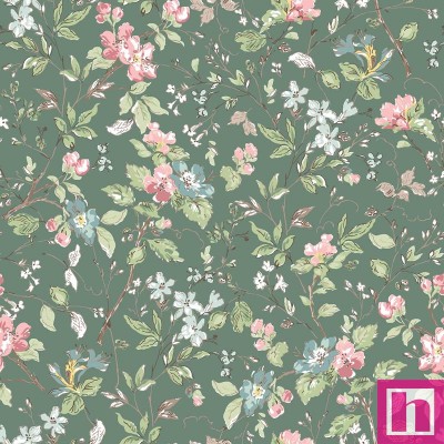 P17-MAS10822-G PATCH. AMERICANO TERRACE BLOOMS (11) 110 CM. ALGODON 100% VERDE Venta en piezas de 7.00 M