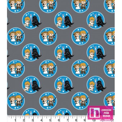 P86-73010428JAS PATCH. AMERICANO STAR WARS KAWAII DUO TOKENS (01) 110 CM. ALGODON 100% GRIS Venta en piezas de 10.00 M