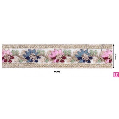 131627-01 GALON FANTASIA PROTEO 38 MM. POLIESTER+PET BLANCO/DORADO Venta en piezas de 9.10 M