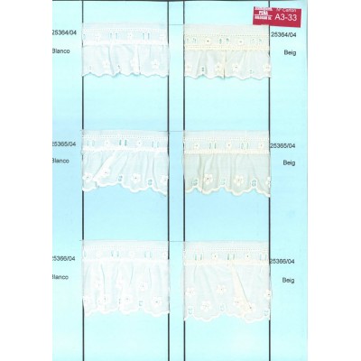 25366/04-000 BORDADO FRUNCIDO BATISTA AILEN POLIESTER 60%-ALGODON 40% BLANCO Venta en piezas de 11.00 M