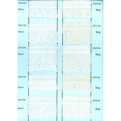 25370/36-003 BORDADO FRUNCIDO BATISTA CHESNA POLIESTER 60%-ALGODON 40% BEIG Venta en piezas de 11.00 M