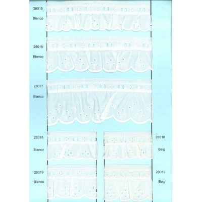 28019-000 BORDADO FRUNCIDO BATISTA LARIAT POLIESTER 60%-ALGODON 40% BEIG Venta en piezas de 11.00 M