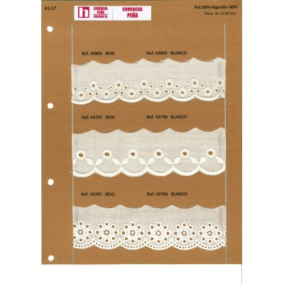 43787 TIRA BATISTA GABY POLIESTER 60%-ALGODON 40% BEIG Venta en piezas de 13.80 M