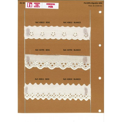 43811 TIRA BATISTA PRIXLA POLIESTER 60%-ALGODON 40% BEIG Venta en piezas de 13.80 M