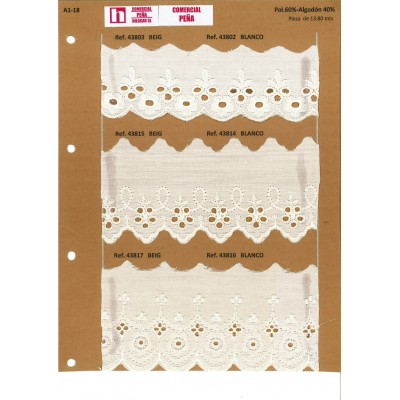 43816 TIRA BATISTA EMILIA POLIESTER 60%-ALGODON 40% BLANCO Venta en piezas de 13.80 M