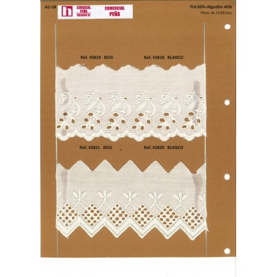 43820 TIRA BATISTA EMILIA POLIESTER 60%-ALGODON 40% BLANCO Venta en piezas de 13.80 M