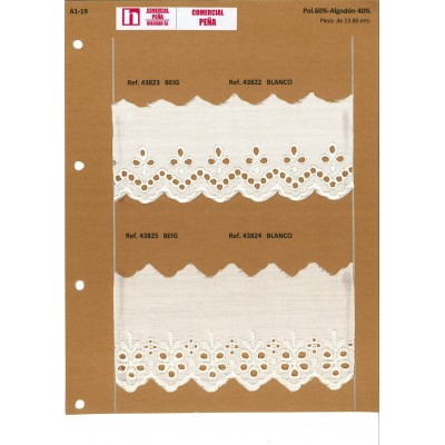 43824 TIRA BATISTA CAMILA POLIESTER 60%-ALGODON 40% BLANCO Venta en piezas de 13.80 M