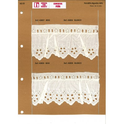 43856 FRUNCIDO BATISTA CAMILA POLIESTER 60%-ALGODON 40% BLANCO Venta en piezas de 11.00 M