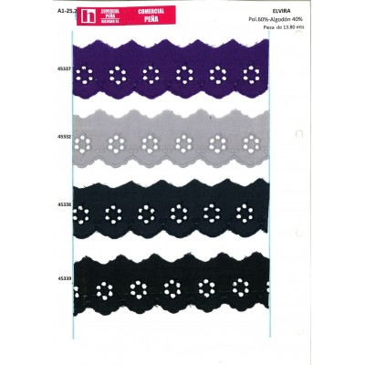 45337 TIRA BATISTA ELVIRA POLIESTER 60%-ALGODÓN 40% VIOLETA Venta en piezas de 13.80 M