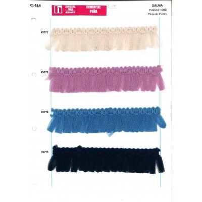 45773 PUNTILLA NYLON FRUNCIDA DALMA POLIESTER 100%  MAGENTA Venta en piezas de 25.00 M