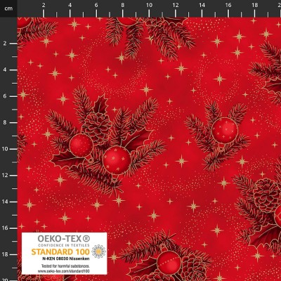 4593-001 PATCH.AMERICANO CHRISTMAS TIME (01) 110 CM. ALGODON 100% ROJO/DORADO METALLIC Venta en piezas de 6.00 M