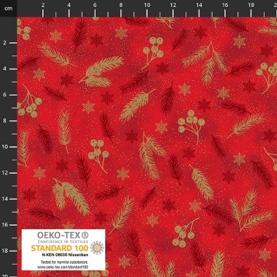 4593-004 PATCH.AMERICANO CHRISTMAS TIME (04) 110 CM. ALGODON 100% ROJO/DORADO METALLIC Venta en piezas de 6.00 M