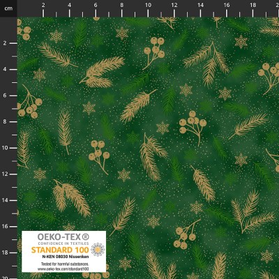 4593-009 PATCH.AMERICANO CHRISTMAS TIME (09) 110 CM. ALGODON 100% VERDE/DORADO METALLIC Venta en piezas de 6.00 M