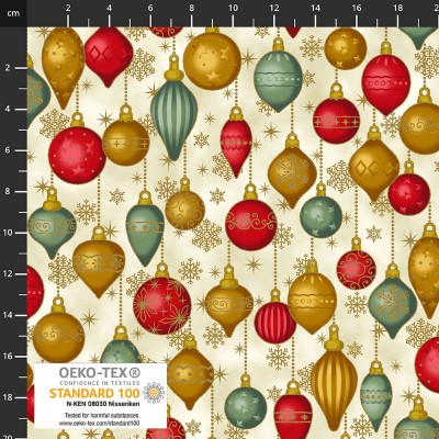 4593-012 PATCH.AMERICANO CHRISTMAS TIME (14) 110 CM. ALGODON 100% CREMA/AUCALIPTO/DORADO METALLIC Venta en piezas de 6.00 M
