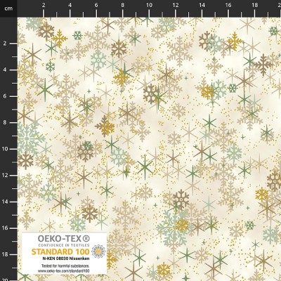 4593-013 PATCH.AMERICANO CHRISTMAS TIME (15) 110 CM. ALGODON 100% CREMA/EUCALIPTO/DORADO METALLIC Venta en piezas de 6.00 M