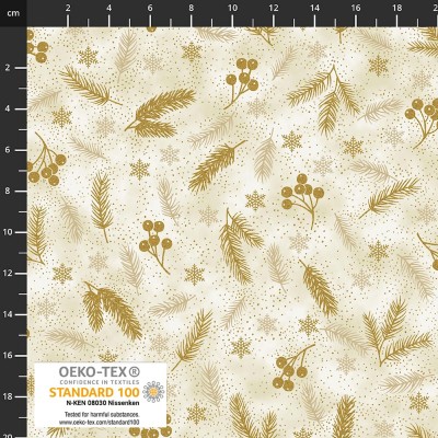 4593-014 PATCH.AMERICANO CHRISTMAS TIME (13) 110 CM. ALGODON 100% CREMA/TAUPE/DORADO METALLIC Venta en piezas de 6.00 M