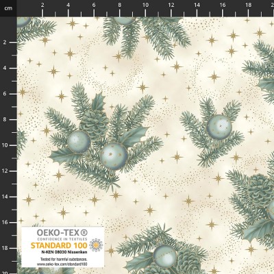 4593-016 PATCH.AMERICANO CHRISTMAS TIME (16) 110 CM. ALGODON 100% CREMA/AZUL/DORADO METALLIC Venta en piezas de 6.00 M
