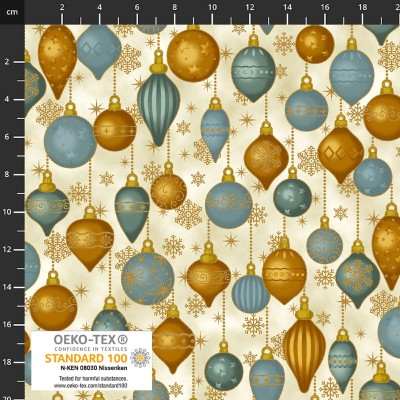 4593-017 PATCH.AMERICANO CHRISTMAS TIME (19) 110 CM. ALGODON 100% CREMA/AZUL/DORADO METALLIC Venta en piezas de 6.00 M