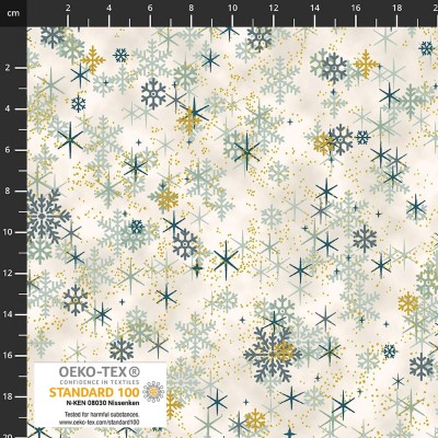 4593-018 PATCH.AMERICANO CHRISTMAS TIME (20) 110 CM. ALGODON 100% CREMA/AZUL/DORADO METALLIC Venta en piezas de 6.00 M