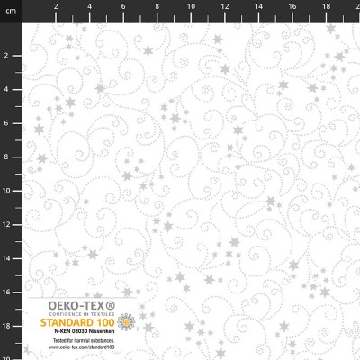 4593-108 PATCH.AMERICANO SNOW CRYSTALS (57) 110 CM. ALGODON 100% BLANCO/PLATA METALLIC Venta en piezas de 6.00 M