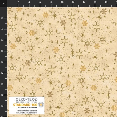 4593-205 PATCH.AMERICANO SNOW CRYSTALS (24) 110 CM. ALGODON 100% VAINILLA/DORADO METALLIC Venta en piezas de 6.00 M