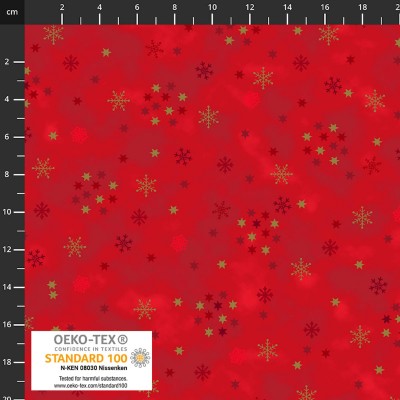 4593-413 PATCH.AMERICANO SNOW CRYSTALS (10) 110 CM. ALGODON 100% ROJO/DORADO METALLIC Venta en piezas de 6.00 M
