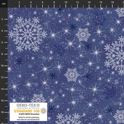 4593-600 PATCH.AMERICANO SNOW CRYSTALS (43) 110 CM. ALGODON 100% MARINO/PLATA METALLIC Venta en piezas de 6.00 M