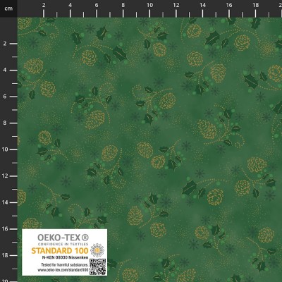 4593-802 PATCH.AMERICANO SNOW CRYSTALS (29) 110 CM. ALGODON 100% VERDE/DORADO METALLIC Venta en piezas de 6.00 M