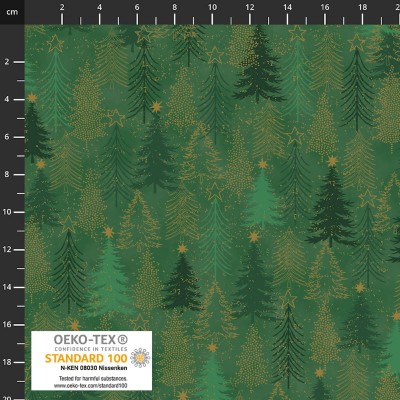 4593-811 PATCH.AMERICANO SNOW CRYSTALS (33) 110 CM. ALGODON 100% VERDE/DORADO METALLIC Venta en piezas de 6.00 M