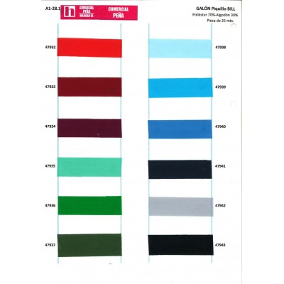 47939 BILL GALON PIQULLO 50 MM. POLIESTER 70%-ALGODON 30% TURQUESA-015 Venta en piezas de 25.00 M