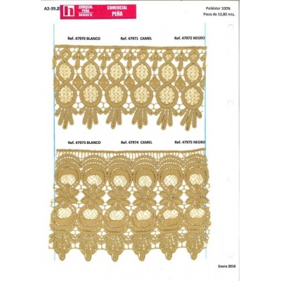 47973 TIRA GUIPUR POLIESTER 100% BLANCO-001 Venta en piezas de 13.00 M