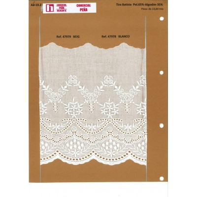 47978 TIRA BATISTA VESAM POLIESTER 65%-ALGODON 35% BLANCO-001 Venta en piezas de 13.80 M