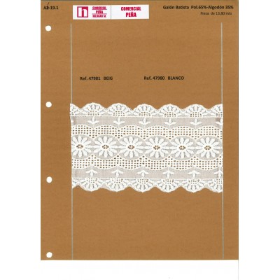 47981 GALON BATISTA WISE POLIESTER 65%-ALGODON 35% BEIG-002 Venta en piezas de 13.80 M