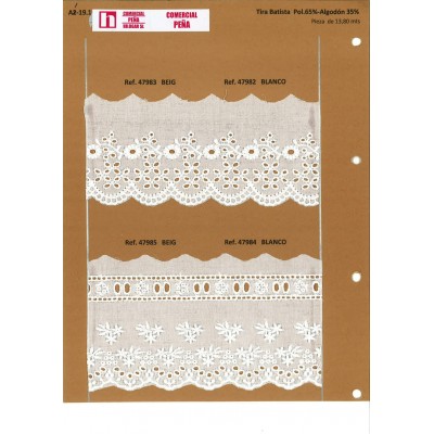 47984 TIRA BATISTA LAURIE POLIESTER 65%-ALGODON 35% BLANCO-001 Venta en piezas de 13.80 M