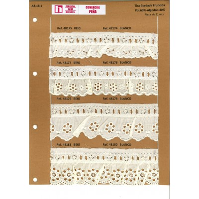 48181 TIRA FRUNCIDA BATISTA GABY POLIESTER 60%-ALGODON 40% BEIG-002 Venta en piezas de 11.00 M