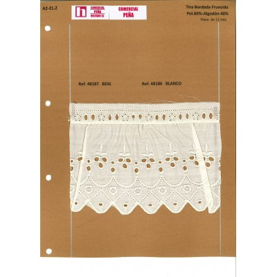 48186 TIRA FRUNCIDA BATISTA TANA POLIESTER 60%-ALGODON 40% BLANCO-001 Venta en piezas de 11.00 M