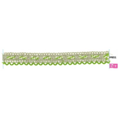 48851 8941/LI10/4TR17_MORENA PUNTILLA BOLILLO POLIESTER 50%-ALGODON 50% PISTACHO/LINO Venta en piezas de 10.00 M